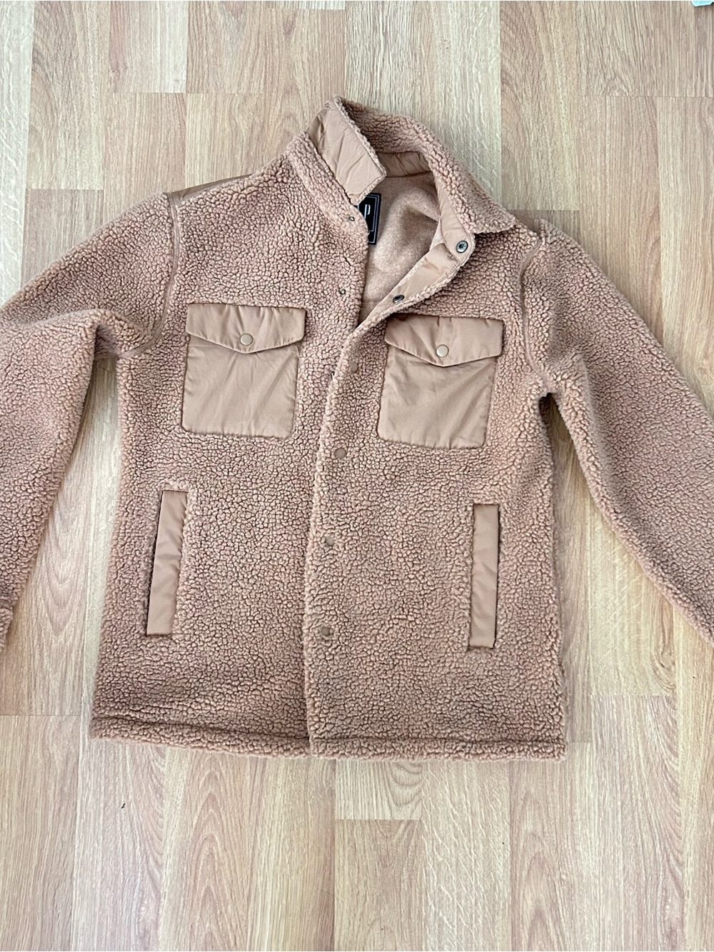 GAP Beige/Tan Sherpa Shirt Jacket with Patch Pockets
